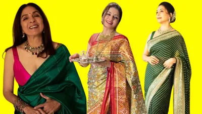 50 की उम्र में दिखना है 30 का तो बॉलीवुड डीवाज से सीखें ये अदा  देखिए ट्रेंडिंग साड़ियां  trending saree for karwa chauth